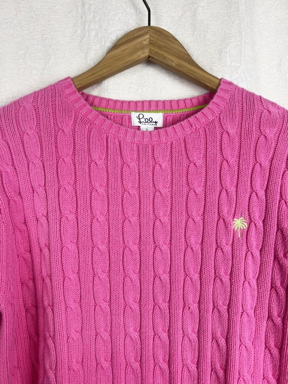 Vintage Lilly Pulitzer pink cable knit crew neck cotton sweater preppy colorful